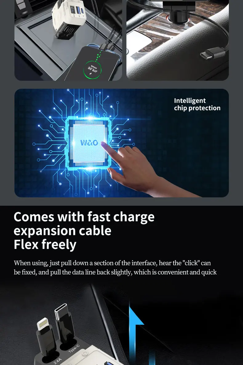 120W Super-Fast 4-in-1 Adjustable Retractable Car Charger with Digital Voltage Display - Image 10