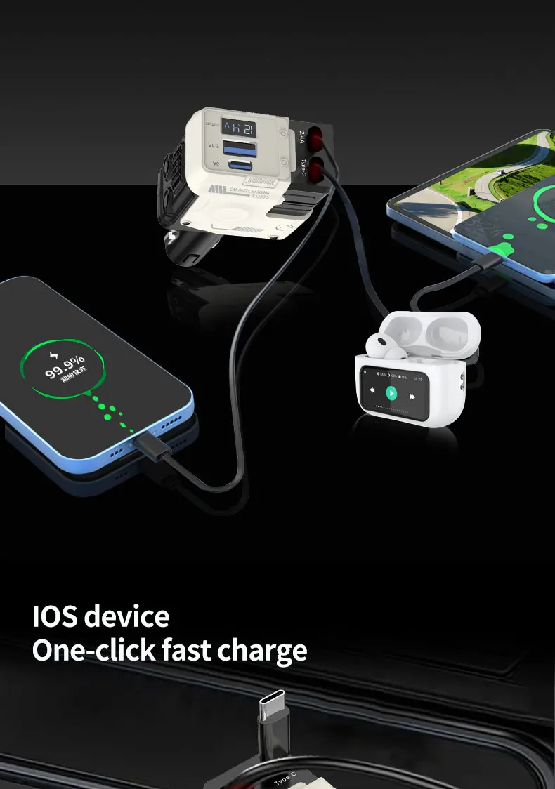120W Super-Fast 4-in-1 Adjustable Retractable Car Charger with Digital Voltage Display - Image 12