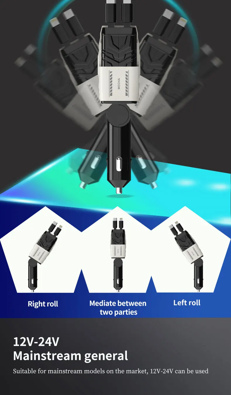 120W Super-Fast 4-in-1 Adjustable Retractable Car Charger with Digital Voltage Display - Image 13