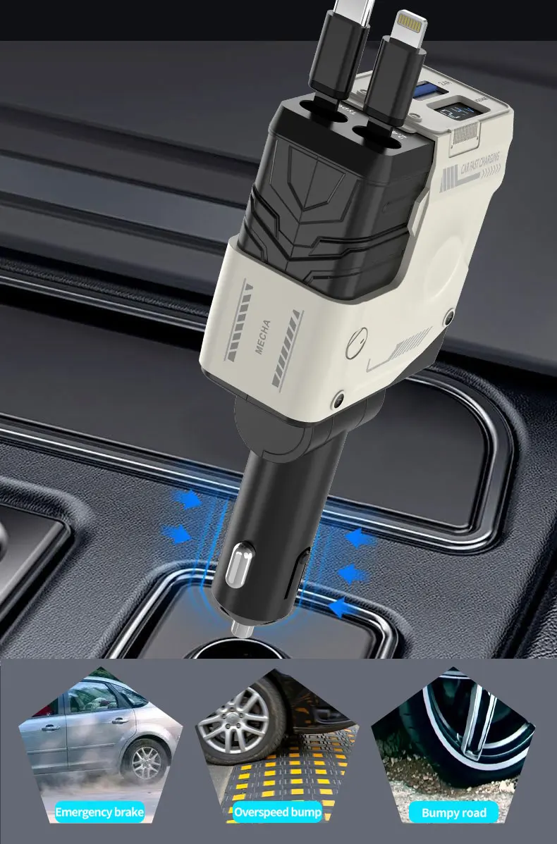120W Super-Fast 4-in-1 Adjustable Retractable Car Charger with Digital Voltage Display - Image 15