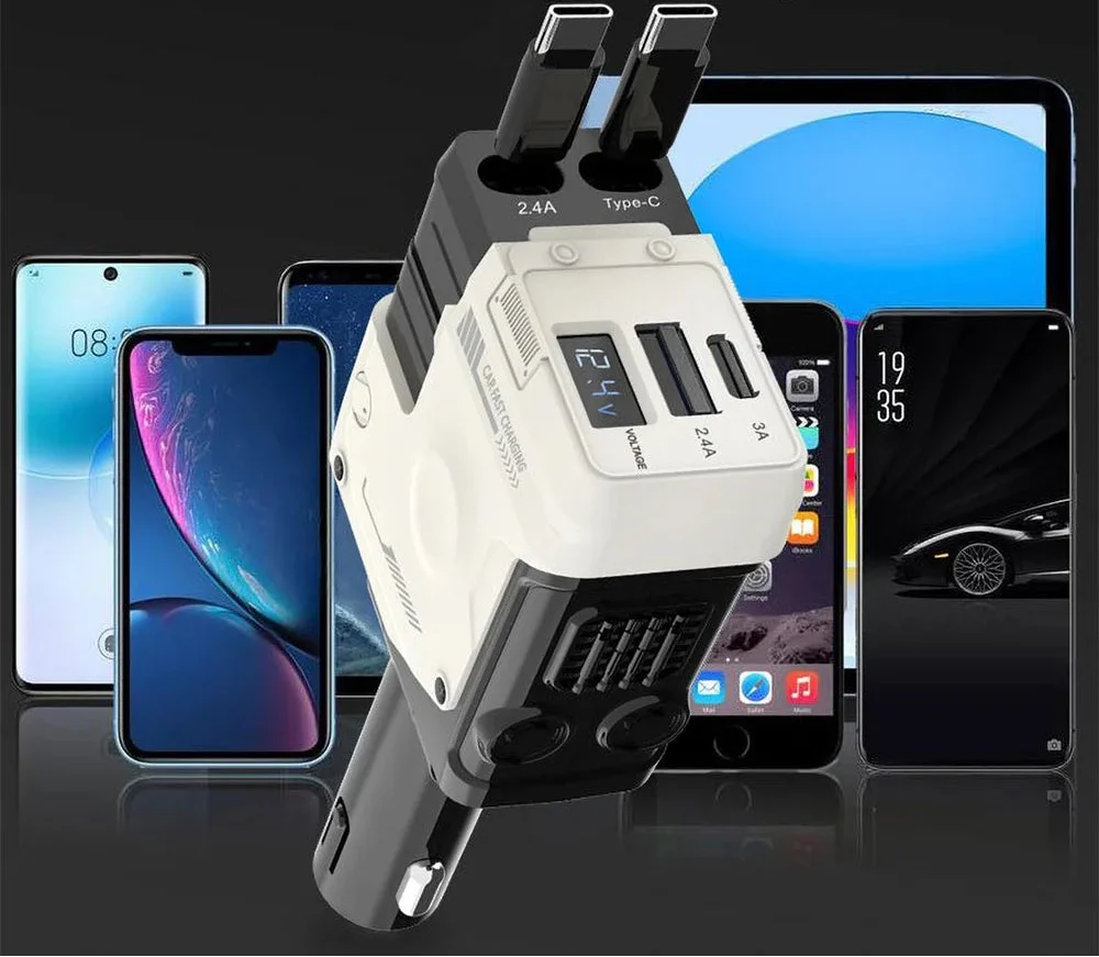 120W Super-Fast 4-in-1 Adjustable Retractable Car Charger with Digital Voltage Display - Image 21