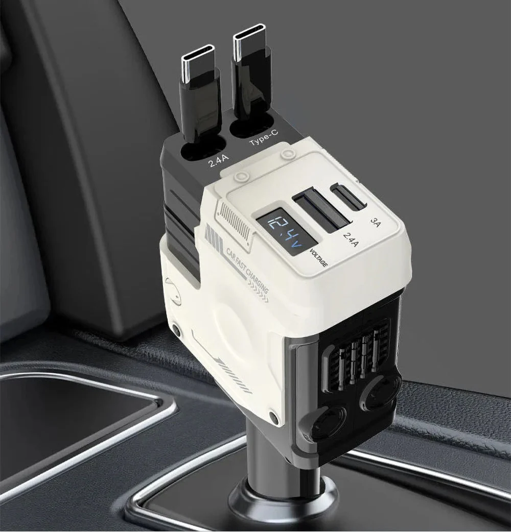 120W Super-Fast 4-in-1 Adjustable Retractable Car Charger with Digital Voltage Display - Image 22