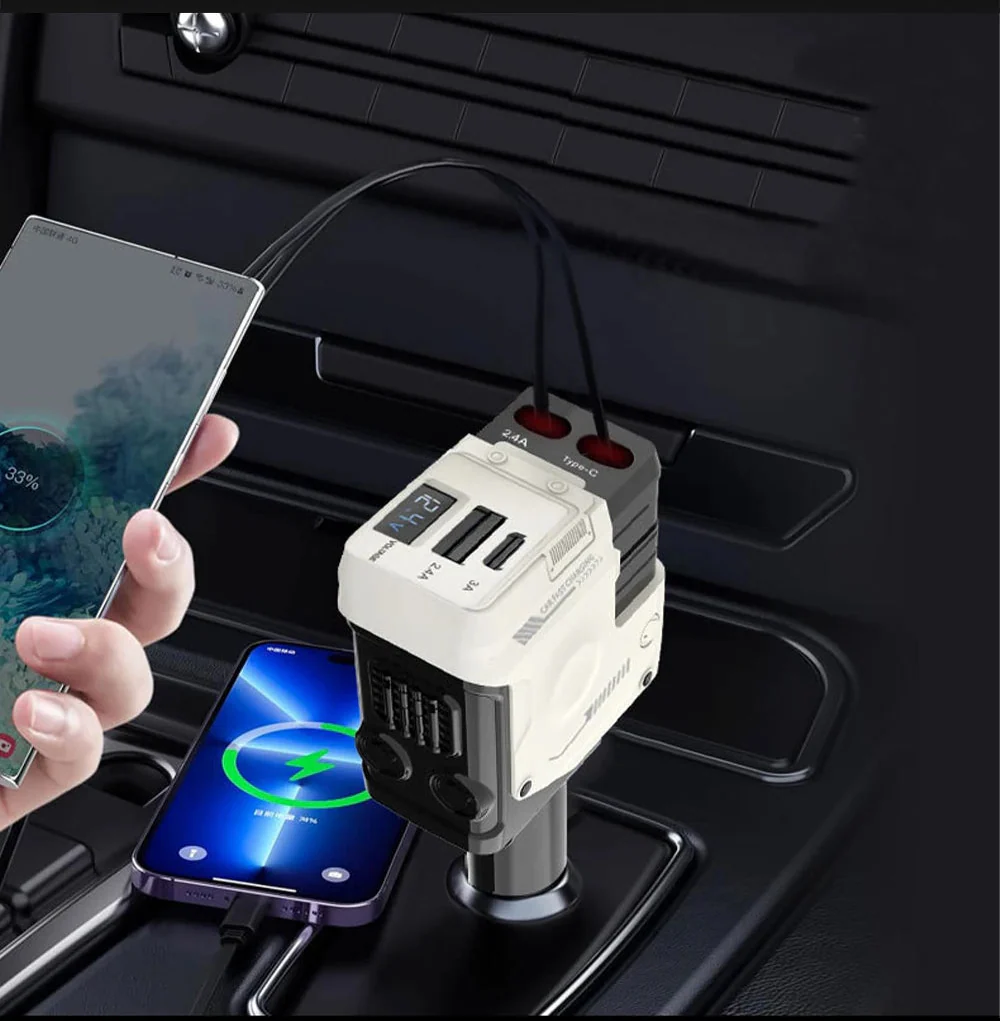 120W Super-Fast 4-in-1 Adjustable Retractable Car Charger with Digital Voltage Display - Image 23