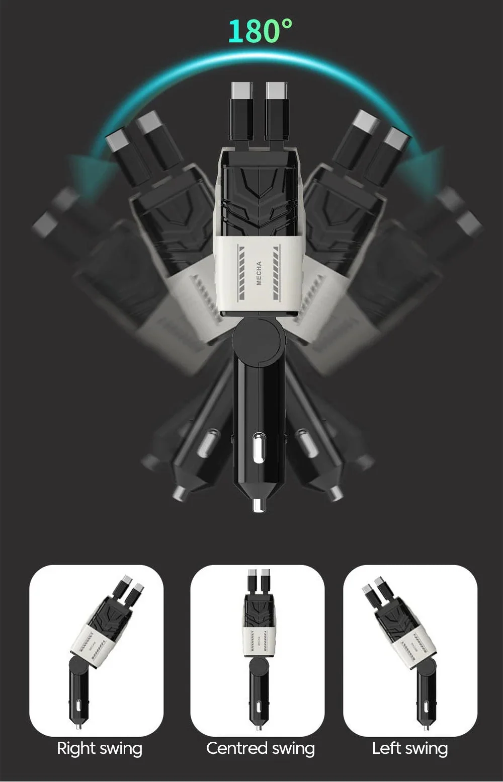 120W Super-Fast 4-in-1 Adjustable Retractable Car Charger with Digital Voltage Display - Image 25