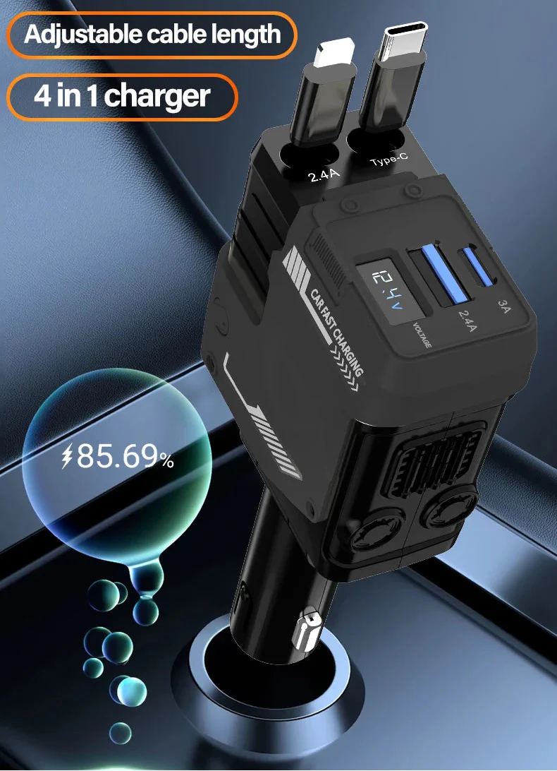 120W Super-Fast 4-in-1 Adjustable Retractable Car Charger with Digital Voltage Display - Image 29