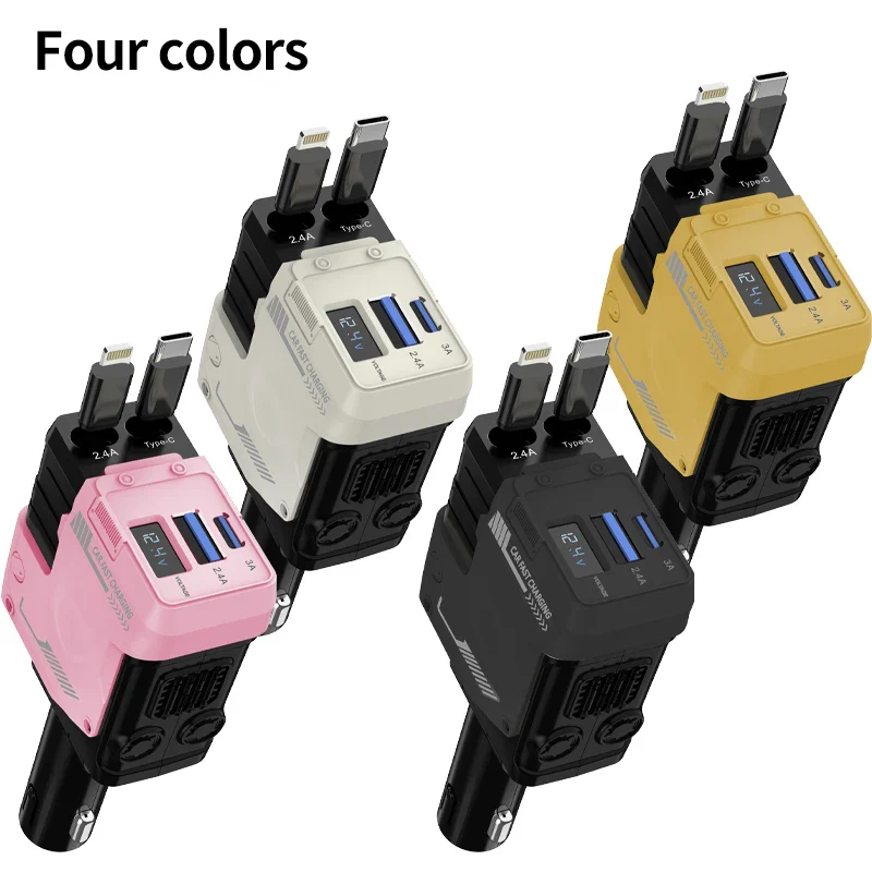 120W Super-Fast 4-in-1 Adjustable Retractable Car Charger with Digital Voltage Display - Image 6