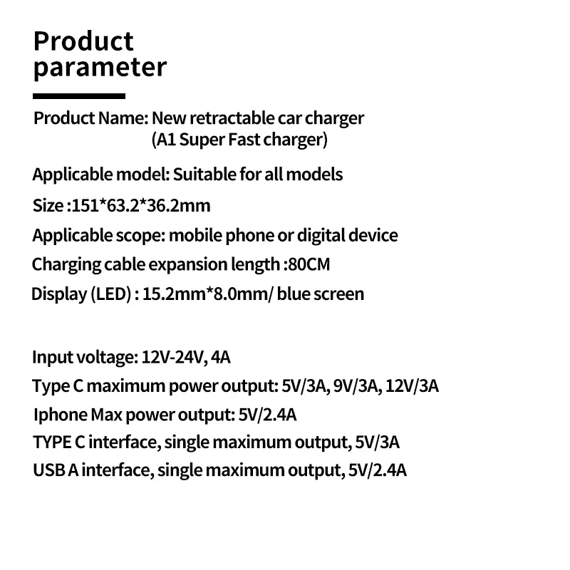 120W Super-Fast 4-in-1 Adjustable Retractable Car Charger with Digital Voltage Display - Image 7