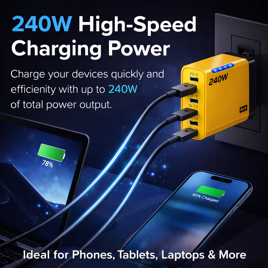 240W High-Speed 5-Port GaN Technology Intelligent Wall Charger - Image 30