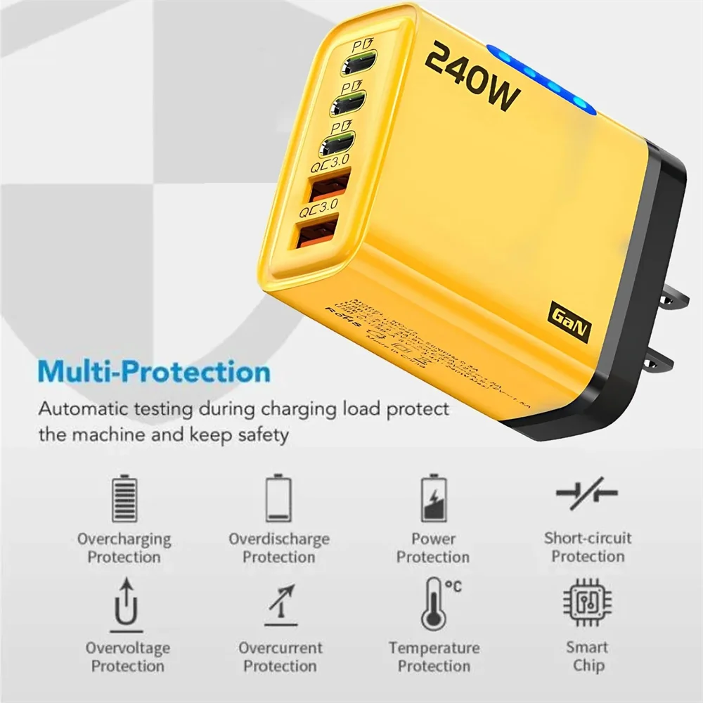 240W High-Speed 5-Port GaN Technology Intelligent Wall Charger - Image 6