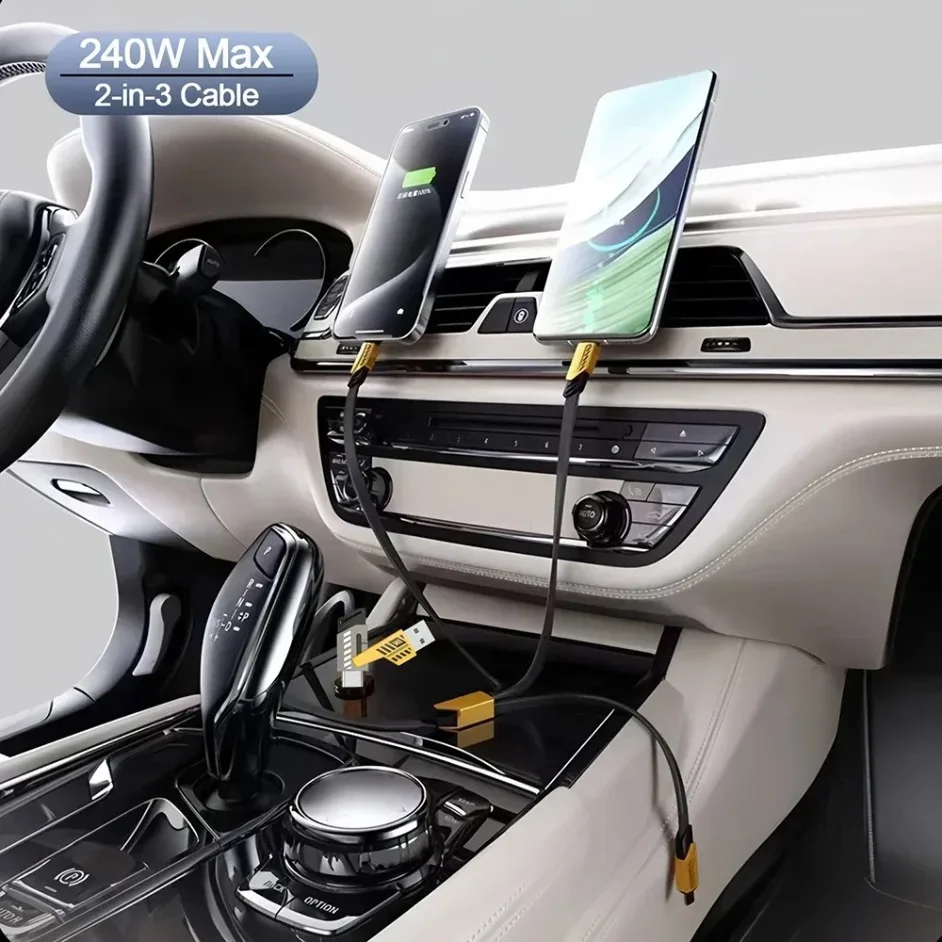 MaxCharge 240W Smart Cable – 3-in-1 Multi-Port with USB & Type-C Dual Input - Image 11