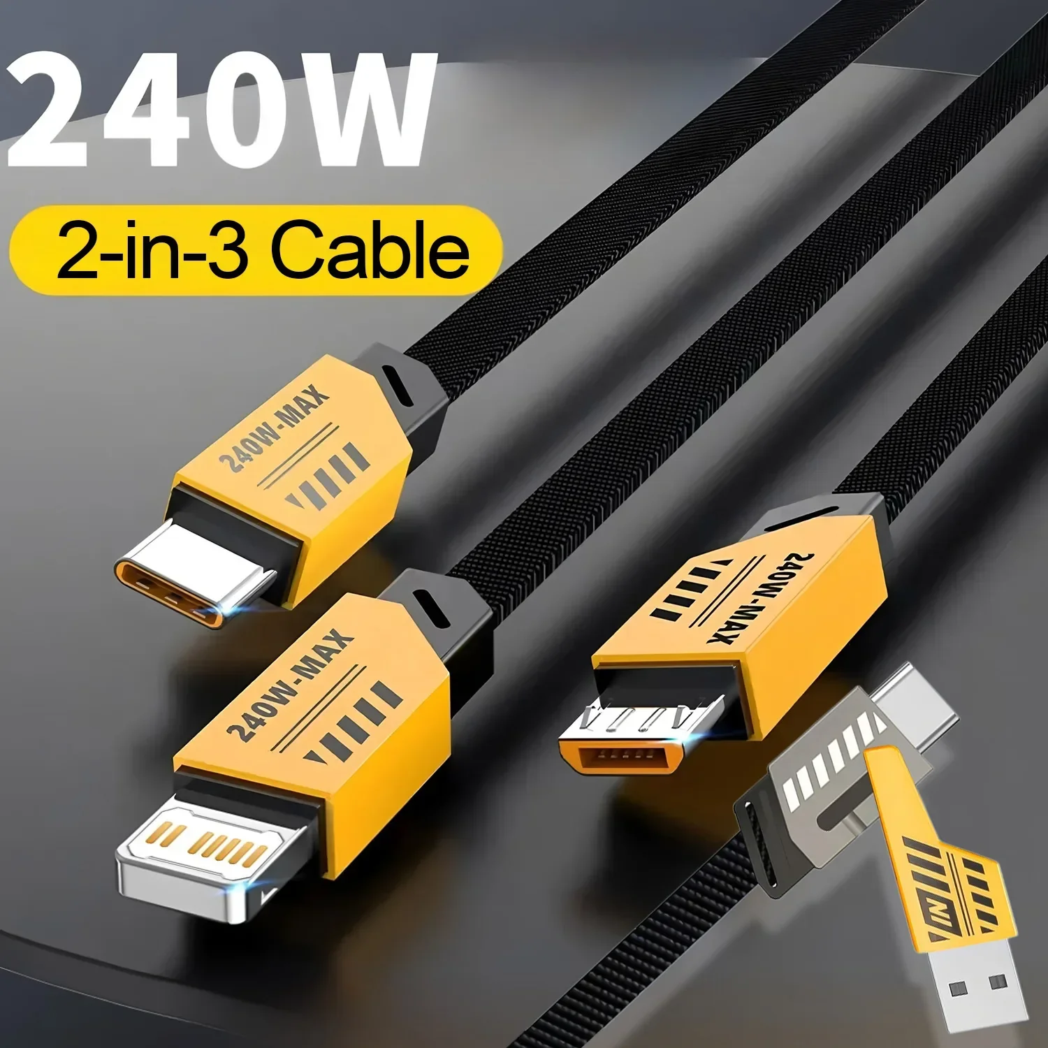 MaxCharge 240W Smart Cable – 3-in-1 Multi-Port with USB & Type-C Dual Input - Image 3