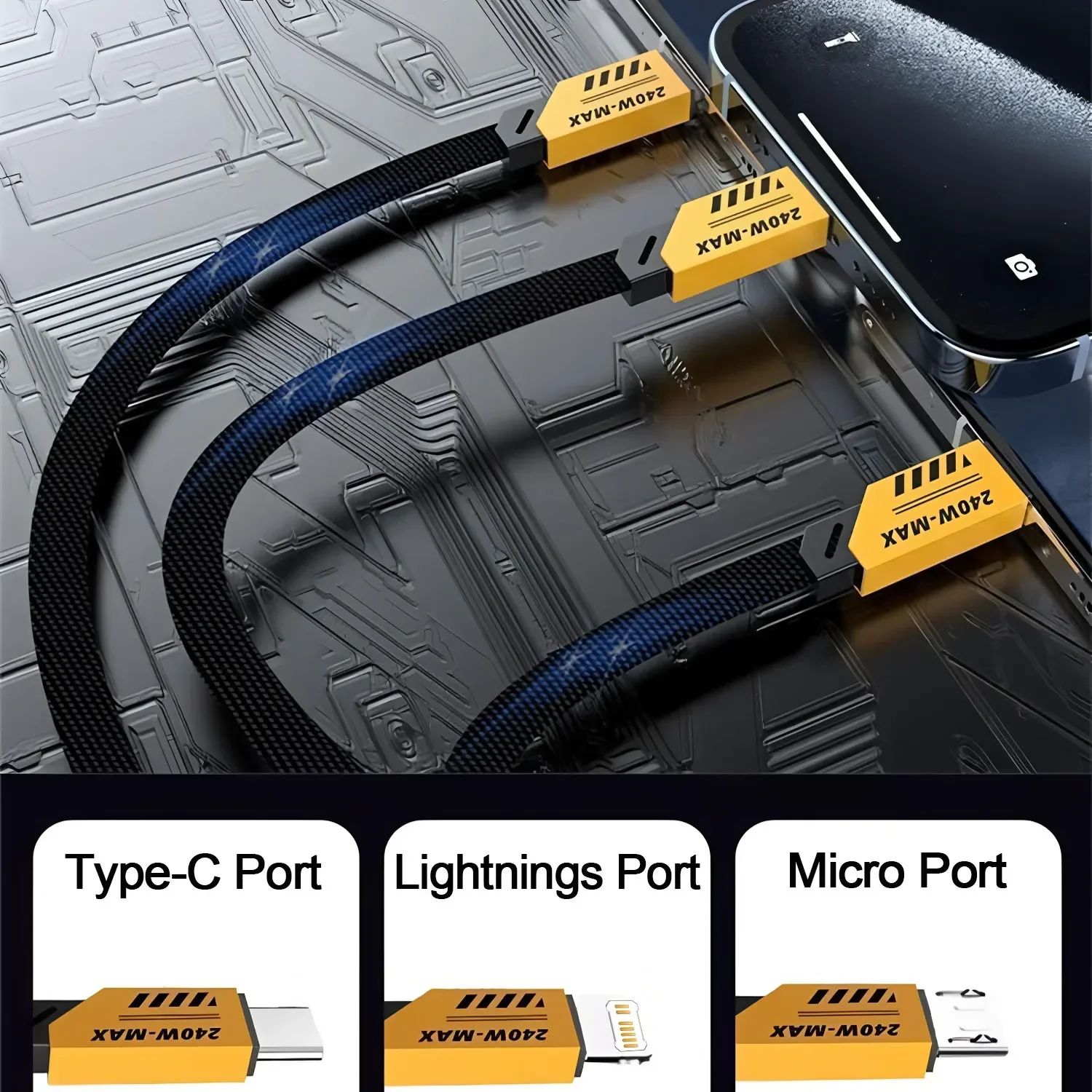 MaxCharge 240W Smart Cable – 3-in-1 Multi-Port with USB & Type-C Dual Input - Image 5