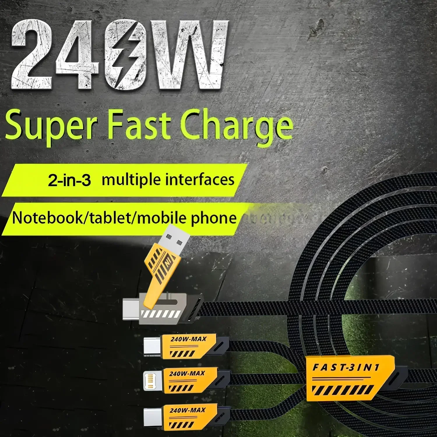 MaxCharge 240W Smart Cable – 3-in-1 Multi-Port with USB & Type-C Dual Input - Image 6