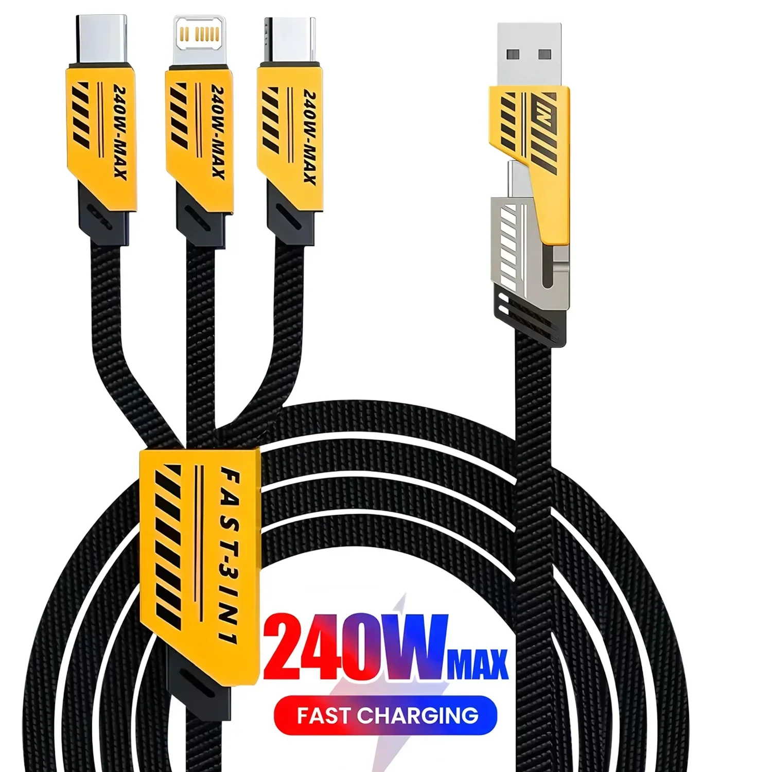 MaxCharge 240W Smart Cable – 3-in-1 Multi-Port with USB & Type-C Dual Input - Image 8
