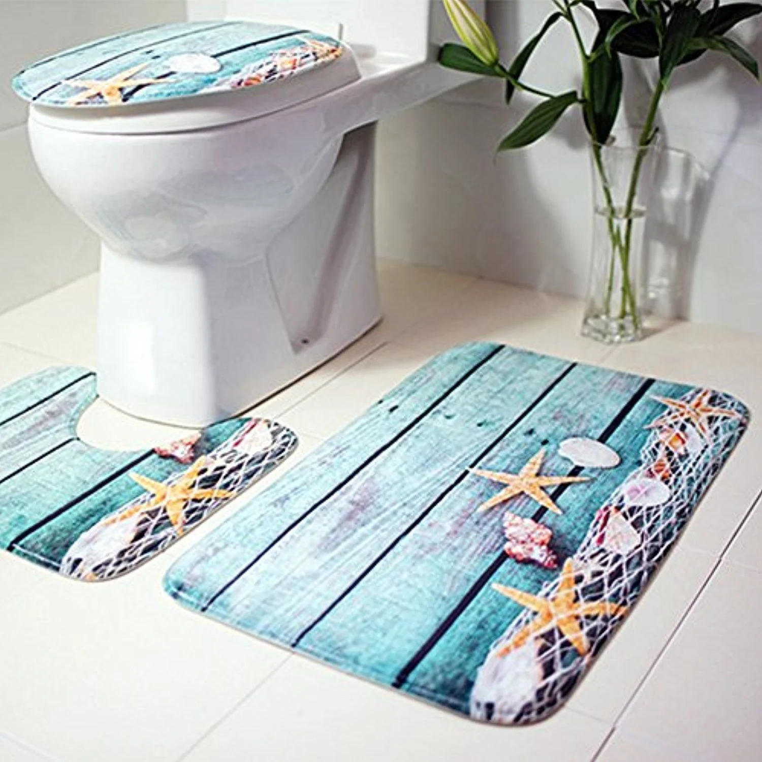 3-pc Anti-Slip Decorative Bathroom Mat Set - Image 2