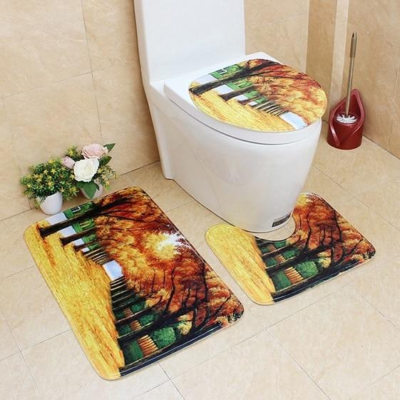 3-pc Anti-Slip Decorative Bathroom Mat Set - Image 3