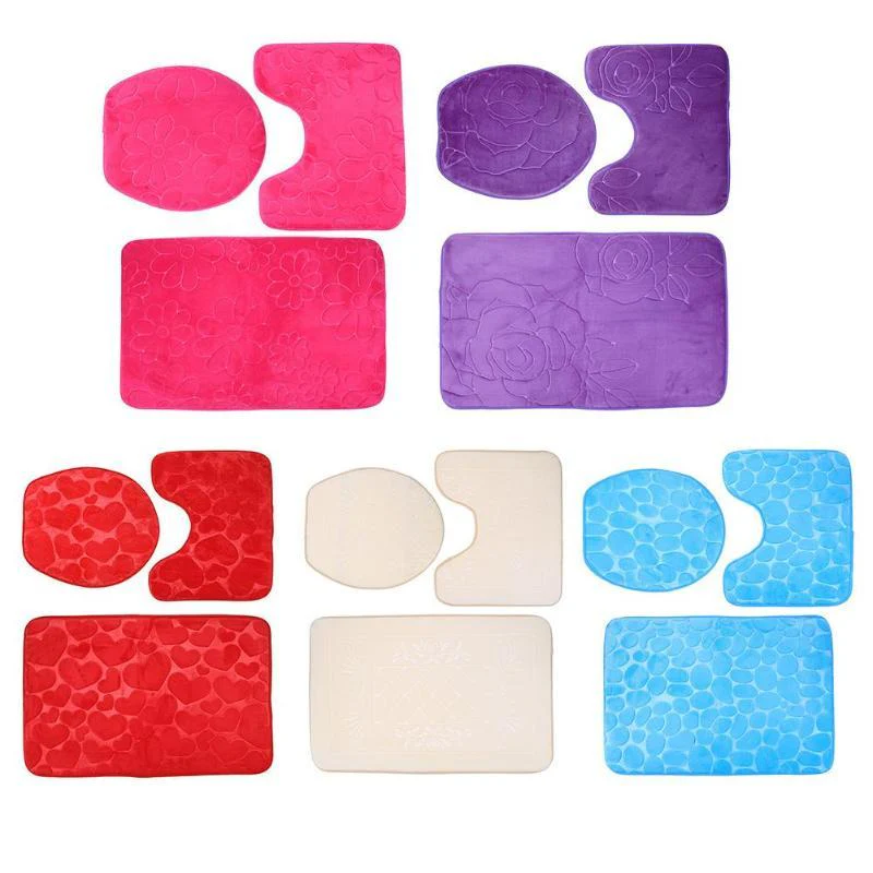 3-pc Anti-Slip Decorative Bathroom Mat Set - Image 33