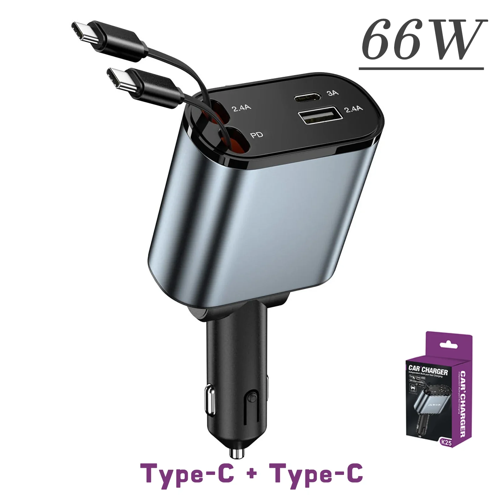 ClearCharge 4-in-1  Angle Adjustable 120W Car Power Hub with Retractable Cables & LED Display - Image 7