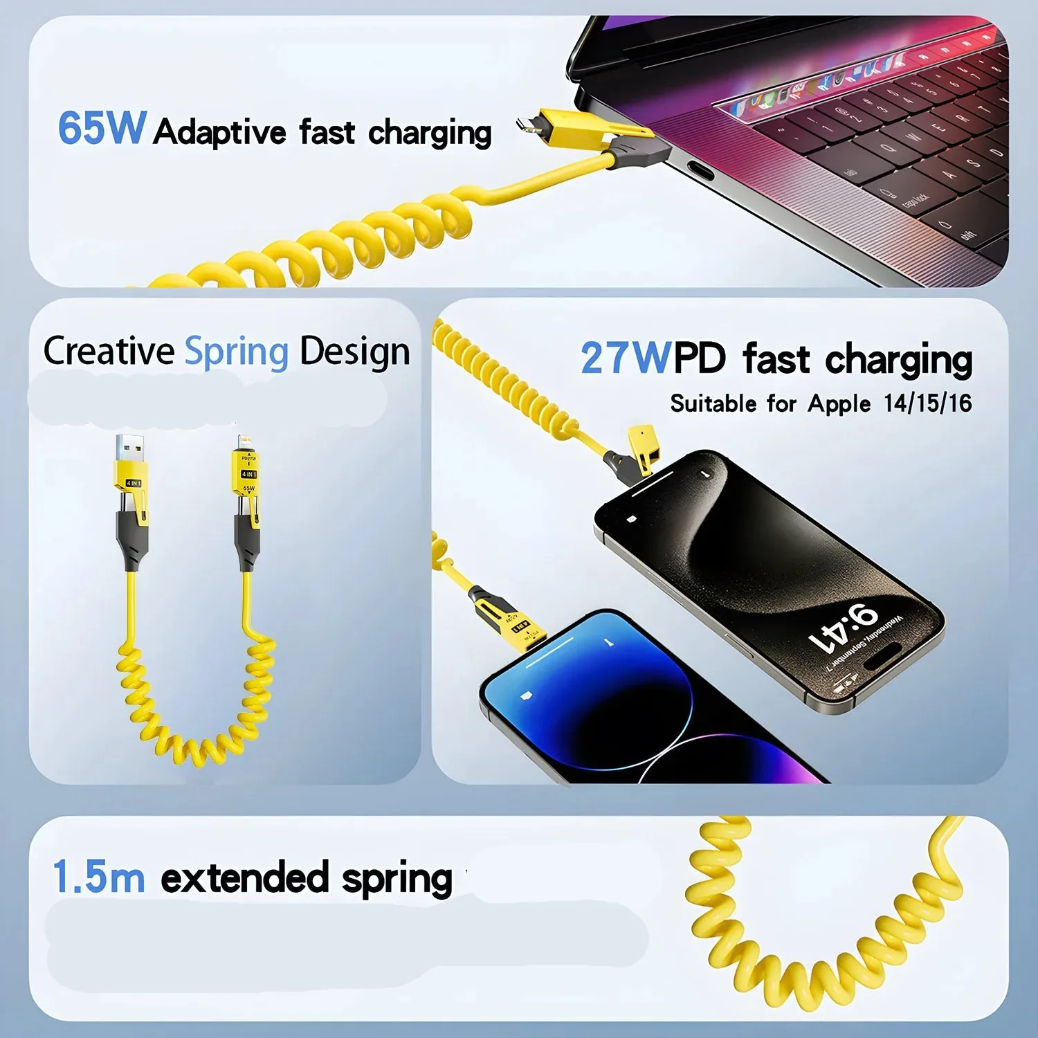 Fast Charging 65W Tangle-Free 4-in-1 Rotating Head 6A High-Speed Cable - Image 12