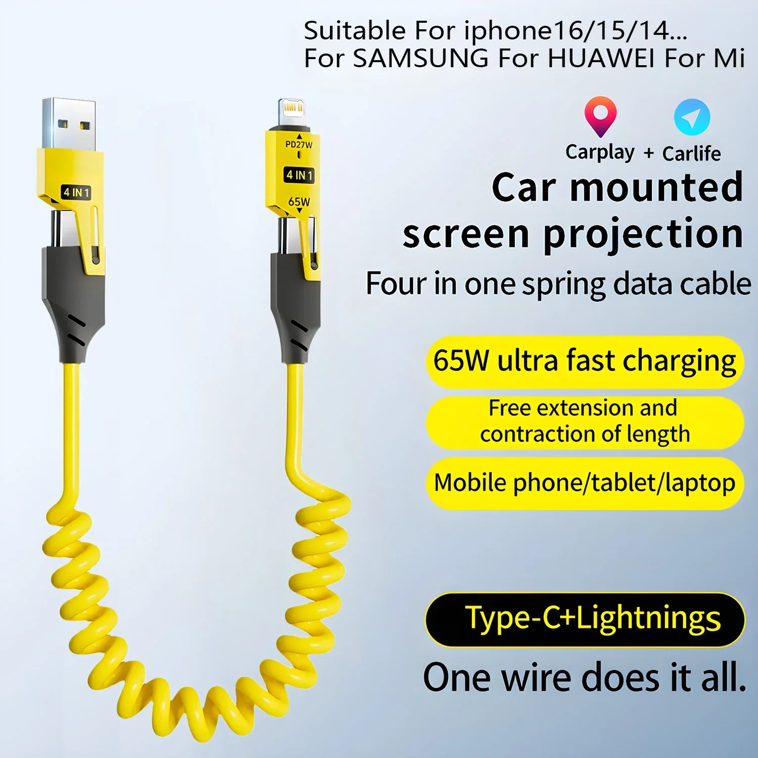 Fast Charging 65W Tangle-Free 4-in-1 Rotating Head 6A High-Speed Cable - Image 6
