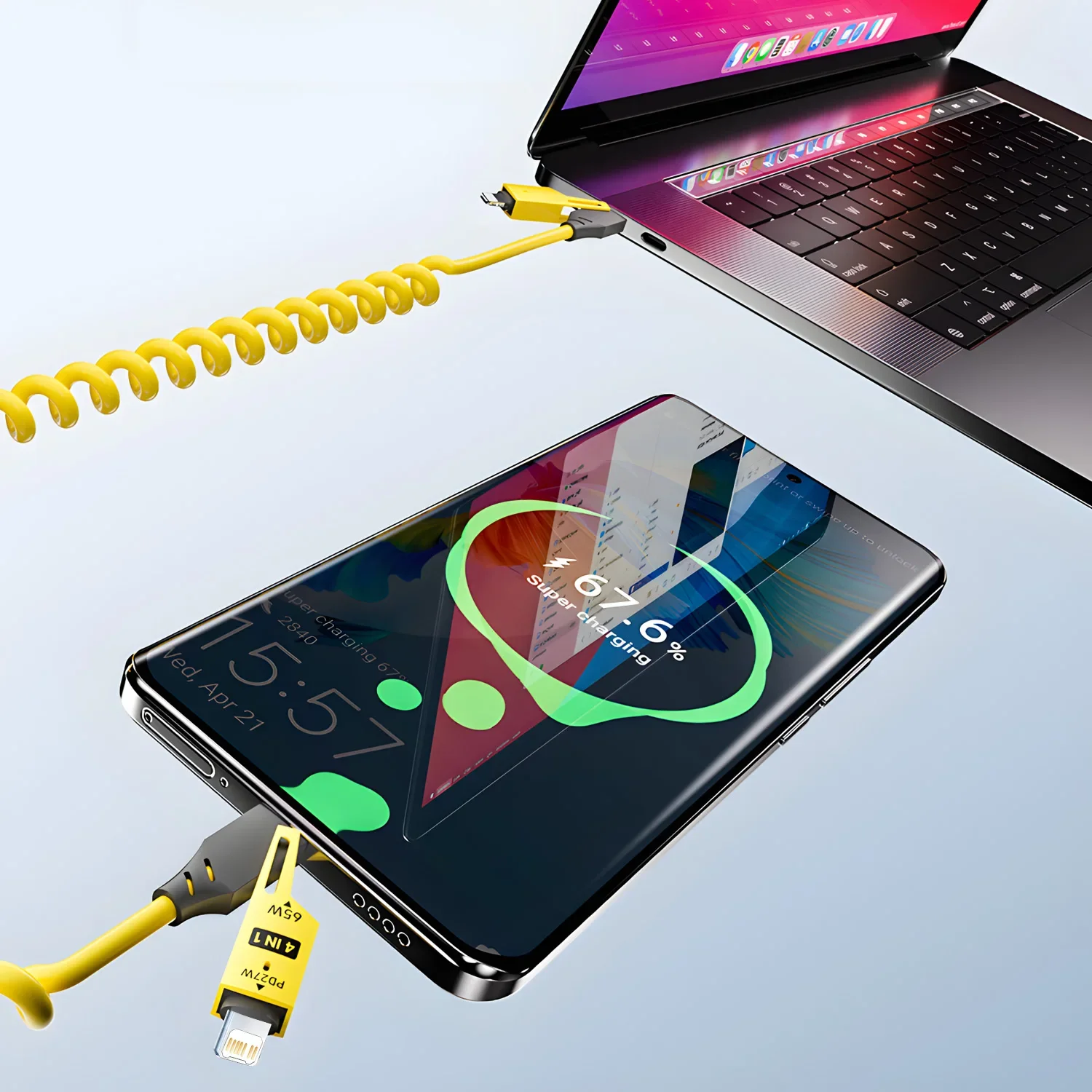 Fast Charging 65W Tangle-Free 4-in-1 Rotating Head 6A High-Speed Cable - Image 7