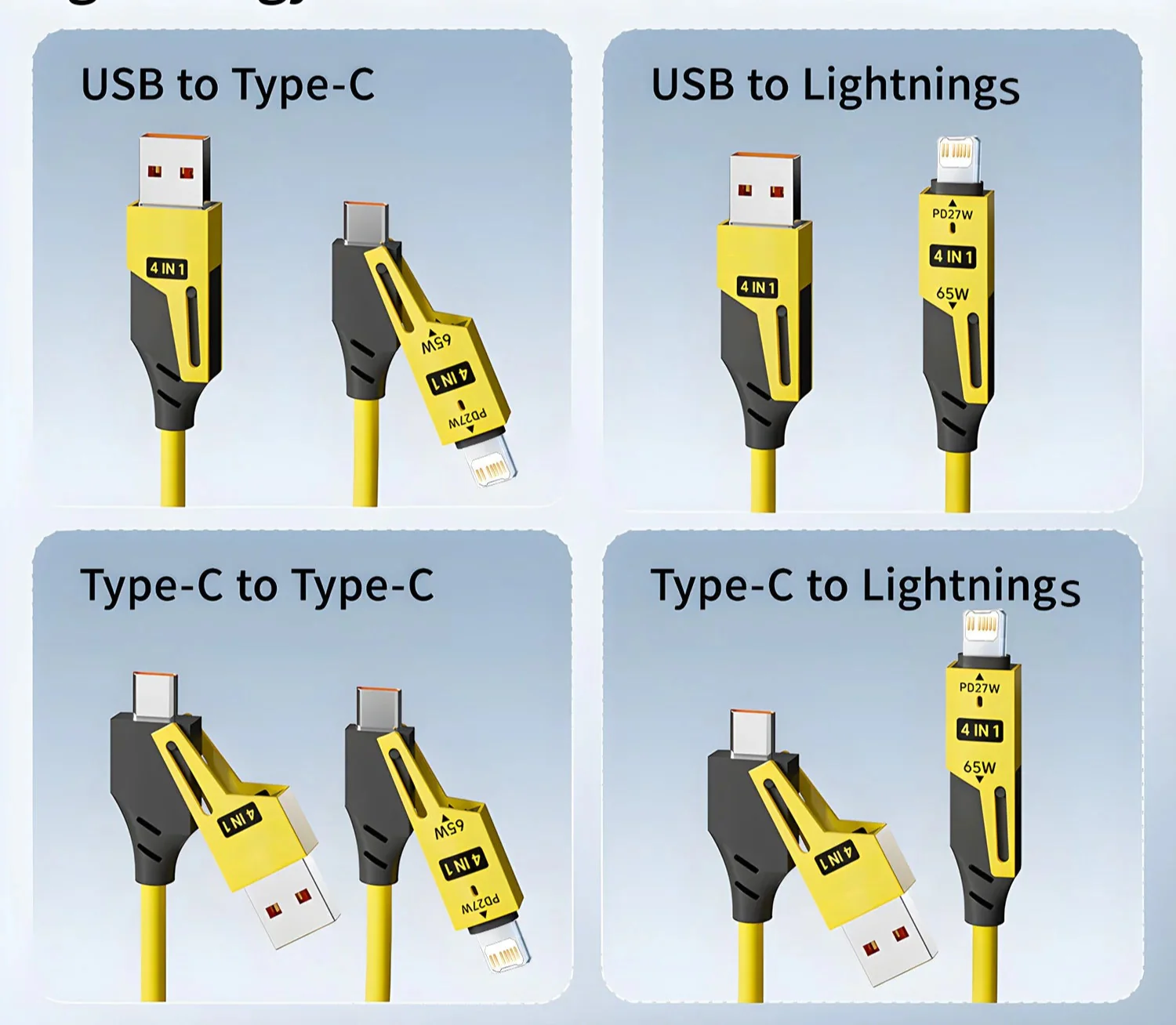 Fast Charging 65W Tangle-Free 4-in-1 Rotating Head 6A High-Speed Cable - Image 9