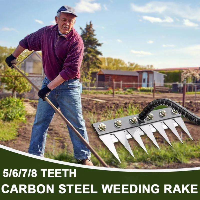 Multi-Tooth Carbon Steel Garden Rake for EZ Soil, Debris & Planting - Image 3
