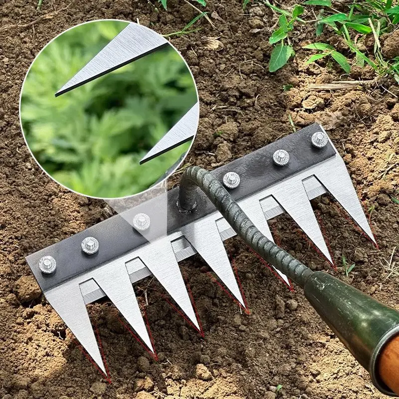 Multi-Tooth Carbon Steel Garden Rake for EZ Soil, Debris & Planting - Image 4