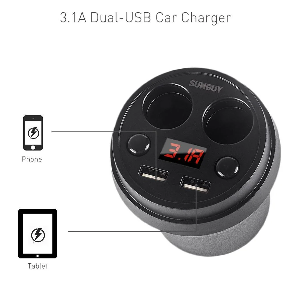 Cup Style Car Charger USB Car Charger & Dual Cigarette Lighter - Image 4