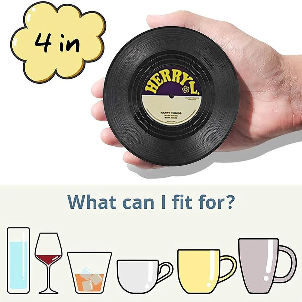 Retro Vinyl Record Heat-Resistant Cup Coasters(6pcs ) - Image 10