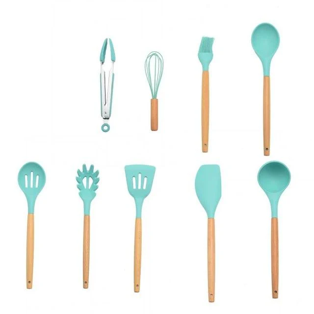 Non-stick Silicone Cooking Utensils Set with Wooden Handle BPA-FREE - Image 10