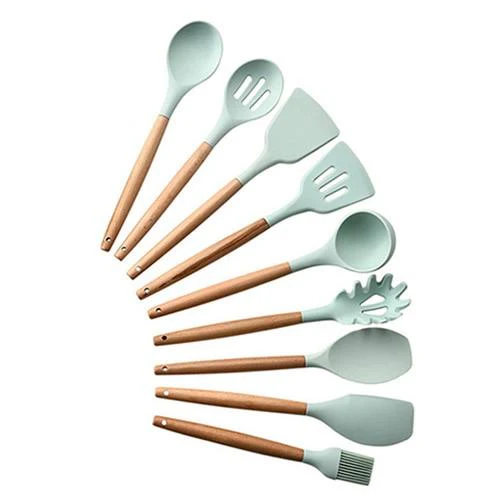 Non-stick Silicone Cooking Utensils Set with Wooden Handle BPA-FREE - Image 11