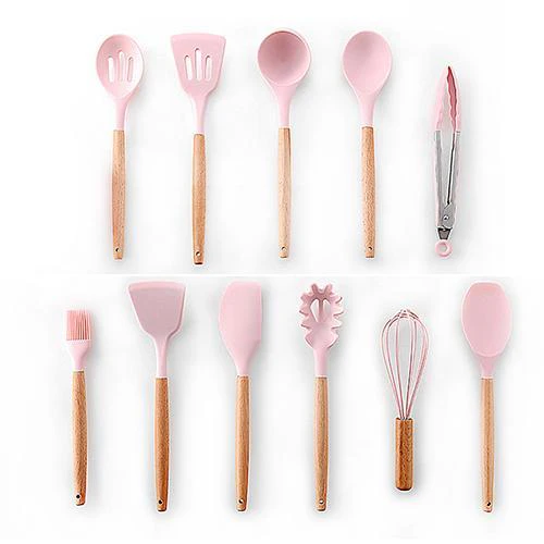 Non-stick Silicone Cooking Utensils Set with Wooden Handle BPA-FREE - Image 12