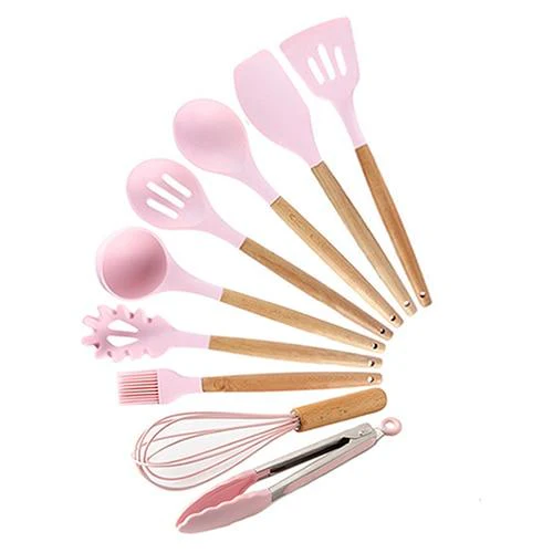 Non-stick Silicone Cooking Utensils Set with Wooden Handle BPA-FREE - Image 13