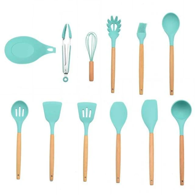 Non-stick Silicone Cooking Utensils Set with Wooden Handle BPA-FREE - Image 14