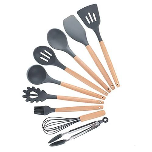 Non-stick Silicone Cooking Utensils Set with Wooden Handle BPA-FREE - Image 2