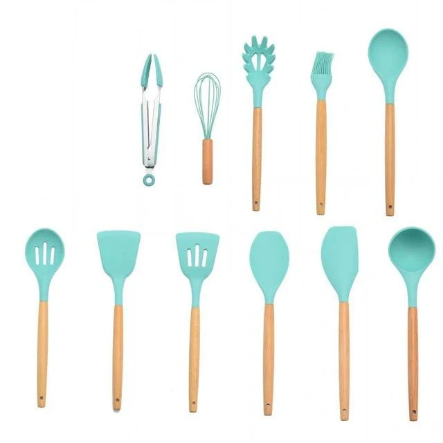 Non-stick Silicone Cooking Utensils Set with Wooden Handle BPA-FREE - Image 5