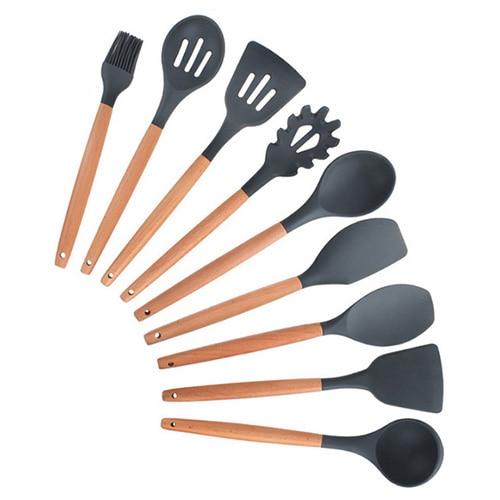 Non-stick Silicone Cooking Utensils Set with Wooden Handle BPA-FREE - Image 8