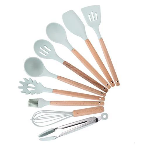 Non-stick Silicone Cooking Utensils Set with Wooden Handle BPA-FREE - Image 9