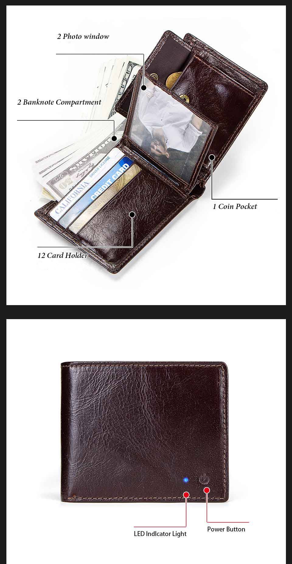 Anti-Lost/Theft Bluetooth Genuine  Leather Smart-Wallet - Image 9