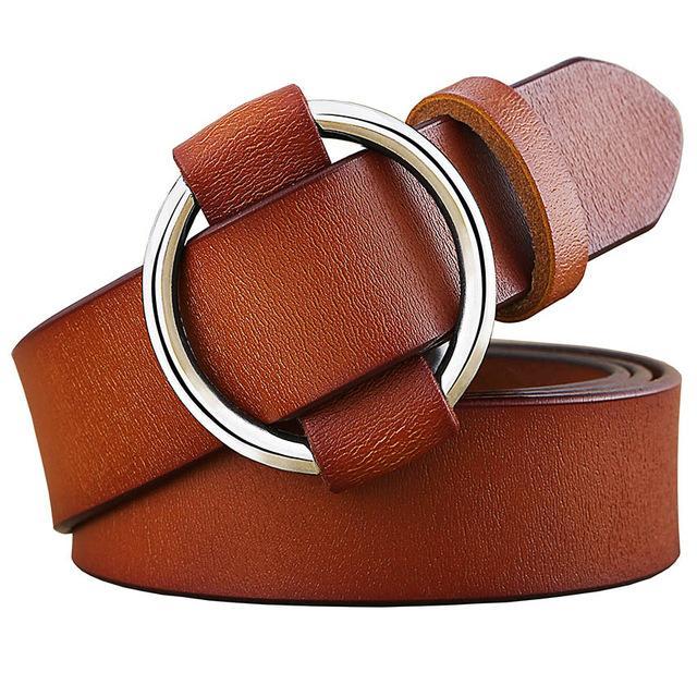 BHK™ Genuine Leather Round Ring Buckle Belt for Women - Image 5