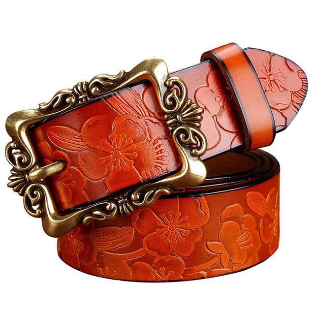 BHK™ Genuine leather Vintage Floral Pin Buckle Belt for women - Image 10