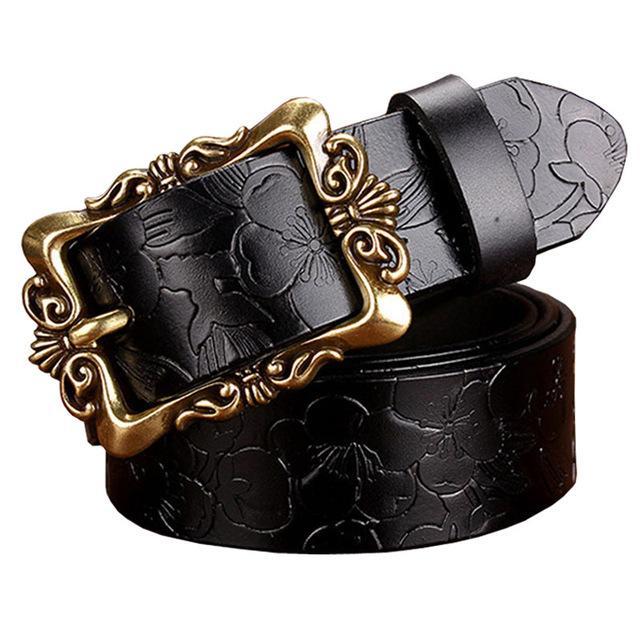 BHK™ Genuine leather Vintage Floral Pin Buckle Belt for women - Image 2