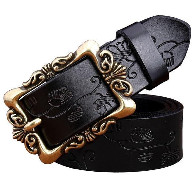 BHK™ Genuine leather Vintage Floral Pin Buckle Belt for women - Image 3