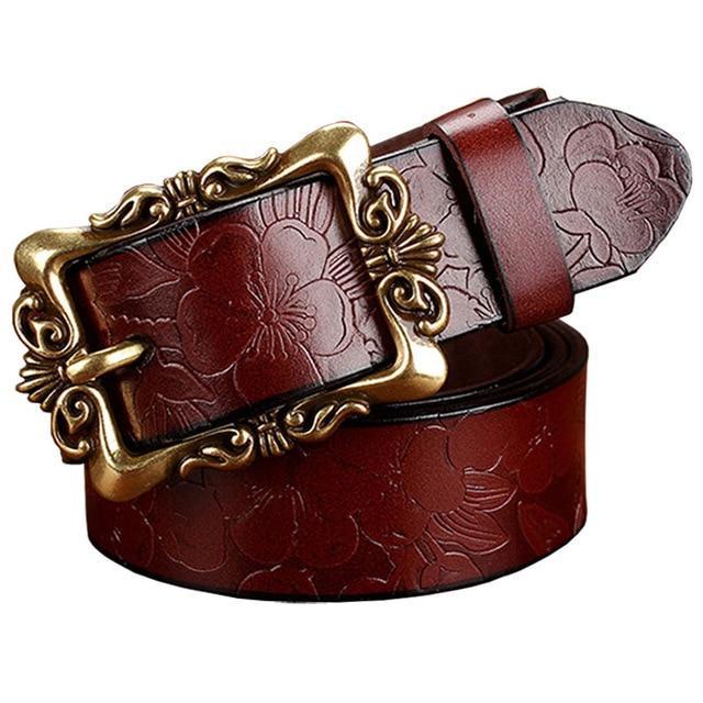 BHK™ Genuine leather Vintage Floral Pin Buckle Belt for women - Image 4