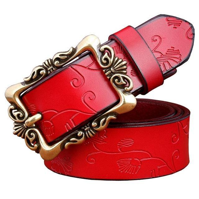 BHK™ Genuine leather Vintage Floral Pin Buckle Belt for women - Image 5