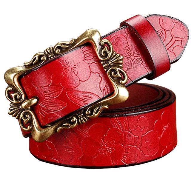 BHK™ Genuine leather Vintage Floral Pin Buckle Belt for women - Image 6