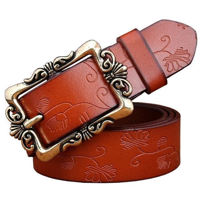 BHK™ Genuine leather Vintage Floral Pin Buckle Belt for women - Image 7