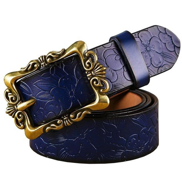 BHK™ Genuine leather Vintage Floral Pin Buckle Belt for women - Image 8