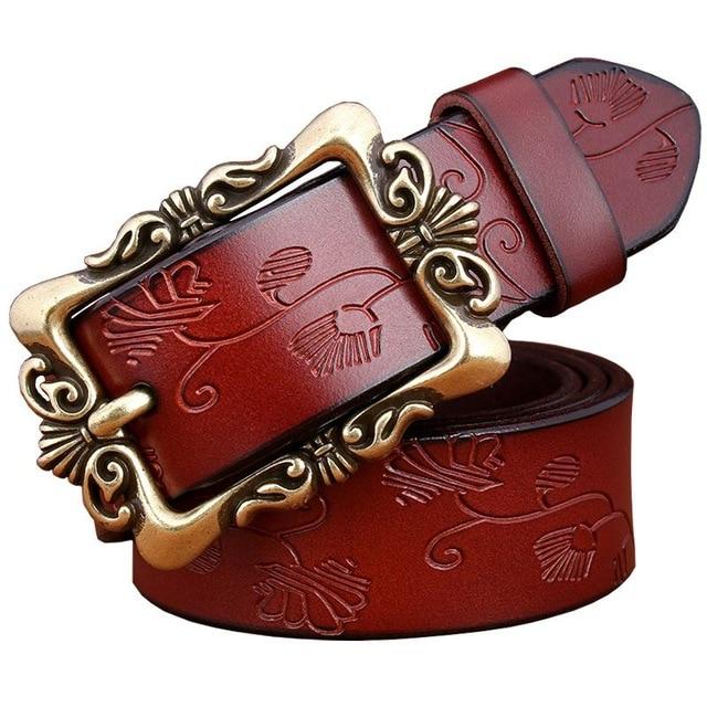 BHK™ Genuine leather Vintage Floral Pin Buckle Belt for women - Image 9